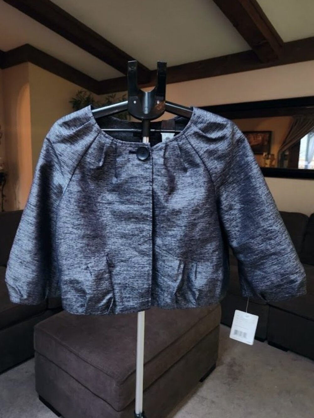 NWT Liz Claiborne Axcess blue/silver blend one button career cape / shrug sz Med
